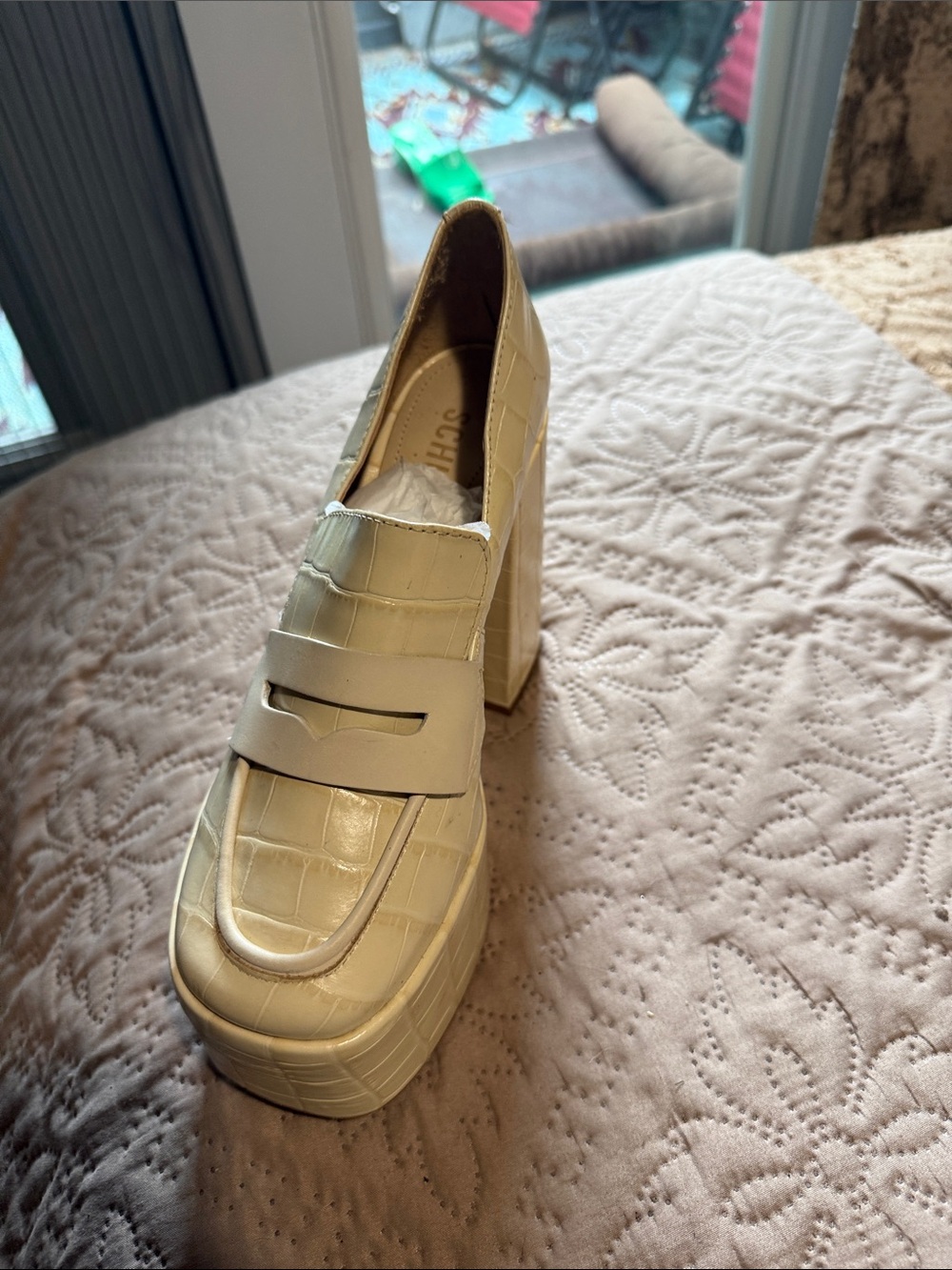 SCHUTZ Cream Croc-Embossed Platform Loafers